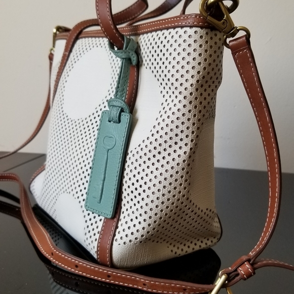 Fossil Ava Satchel, Dot - White and Brown - Picture 7 of 13